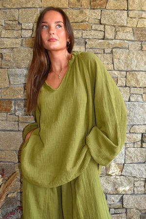 Santos Cushion Cotton Heathcliff Blouse Olive